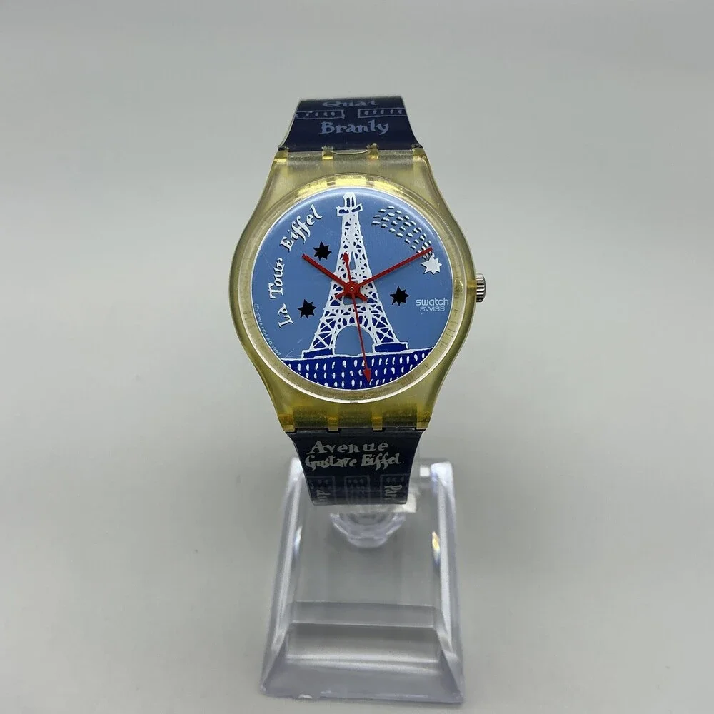 Swatch Gent Titi Parisien Womens Watch 34mm Blue Dial Blue Strap New Battery